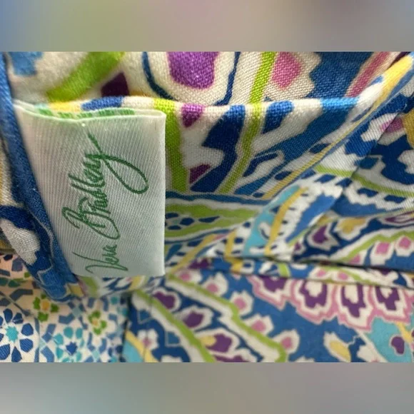 Vera Bradley Bowler Bag Blue Green Pink Paisley Double Handles Pockets Zip Close - Picture 5 of 11